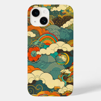COQUE POUR iPhone 14 日本の伝統的なヴィンテージデザインを使用したアート作品 雲