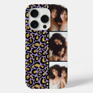 Coque iPhone 15 Pro 3 Photo Imprimé Léopard Violet Et Or