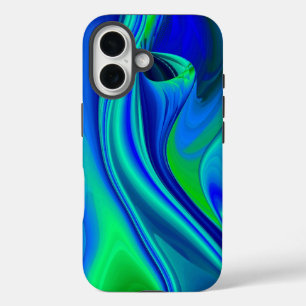 Coques iPhone 16 3D Abstrait en bleu vert violet