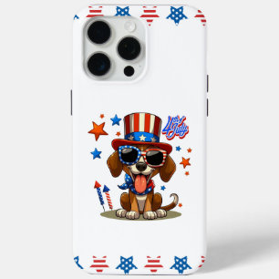 Coque iPhone 15 Pro Max 4 juillet chien/chiot mignon, patriotique