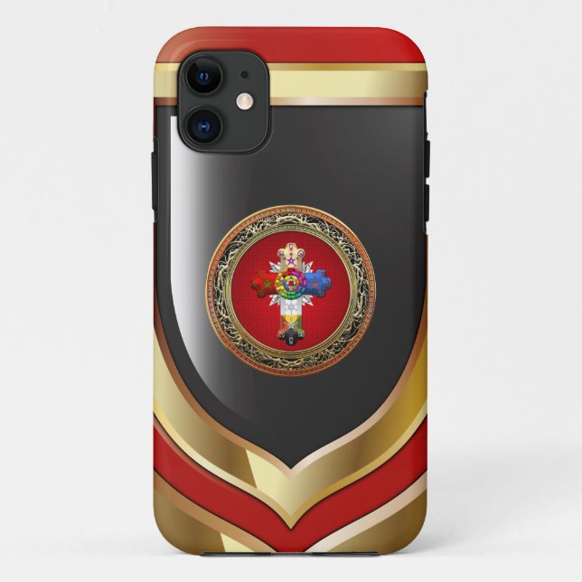 Coques Case-Mate iPhone [600] Rosy Cross (Croix Rose) sur Red & Gold (Dos)