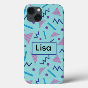 Case-Mate iPhone Case 80s 90s Memphis Style Blue Nom personnalisé
