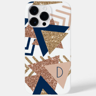 Coque Pour Pour iPhone 14 Pro Max 80s Abstrait tendance Monogramme d'or marine et