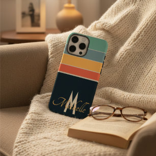 Coques iPhone 16 Pro Max 80s vintage Stripe simple monogramme original pers