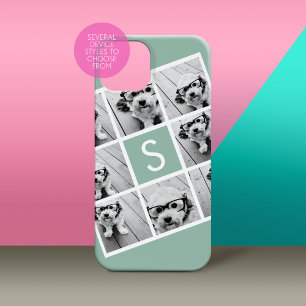 Coque Pour iPhone 15 8 Collage Photo Monogramme Vert Menthe Personnalis
