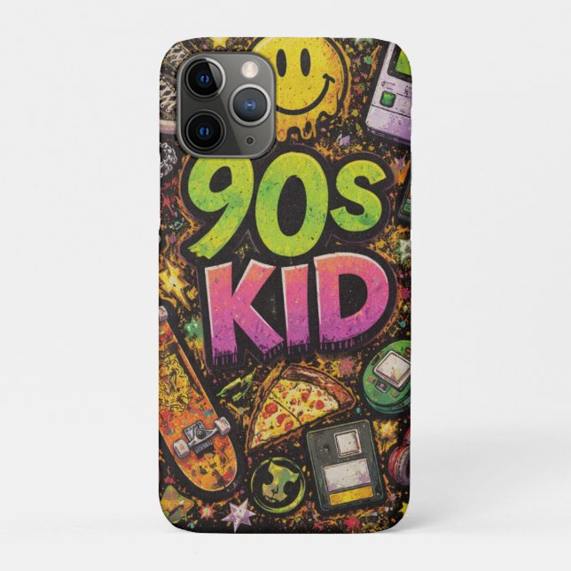 Coques Case-Mate iPhone 90s Kids Grunge Seamless Pattern: Pizza, Skeletons (Dos)