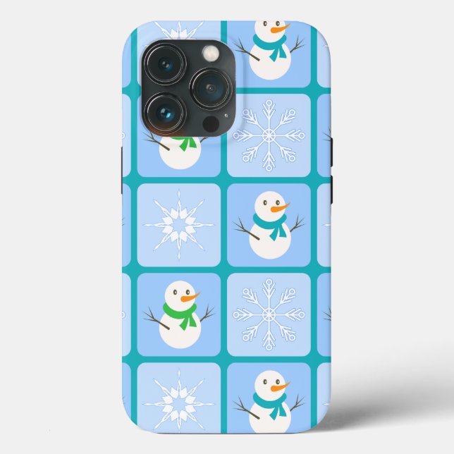 Coques Case-Mate iPhone À damiers hiver bonhomme de neige motif et flocons (Verso)