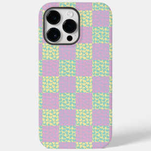 Coque Pour Pour iPhone 14 Pro Max à damiers Love-Pastel rose, jaune, violet et vert