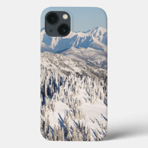 Etui iPhone 13 A Scenic View of Snowy Mountains and Trees.