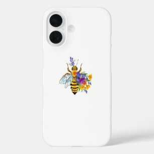 Coques iPhone 16 Abeille à fleurs avec plantes sauvages