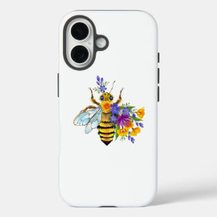 Coques iPhone 16 Abeille à fleurs avec plantes sauvages