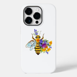 Coque Pour iPhone 14 Pro Abeille à fleurs avec plantes sauvages