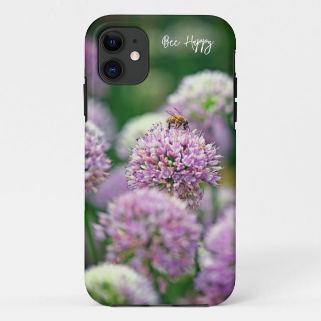Coques Case-Mate iPhone Abeille heureux avec la purple Allium Motivational (Dos)
