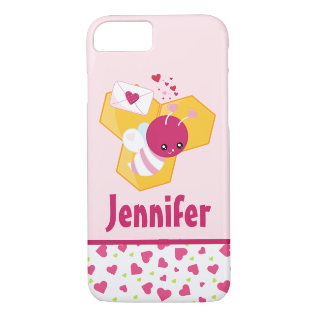 Coques Case-Mate iPhone Abeille mignonne aux Coeurs de Saint-Valentin rose (Dos)