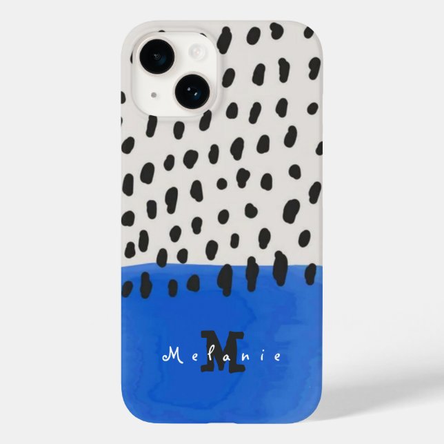 Coques Case-Mate iPhone Abstract art minimal Monogram retro blue (Verso)