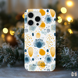Coque iPhone 15 Pro Max Abstract Ocean Bloom  - Navy and Mustard Sea 