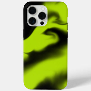 Coque iPhone 15 Pro Max Abstrait 3 en noir et vert citron
