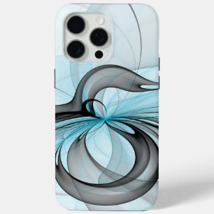 Coque iPhone 15 Pro Max Abstrait Anthracite Gris Bleu Moderne Fractage Art