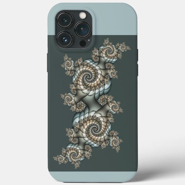 Coques Case-Mate iPhone Abstrait Beige clair Bleu Fractal Art Spirales (Verso)
