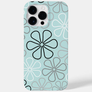 Coque Pour Pour iPhone 14 Pro Max Abstrait Big Flower Outlines BWG+Duck Egg Blue