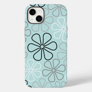 Coque Pour iPhone 14 Plus Abstrait Big Flower Outlines BWG+Duck Egg Blue