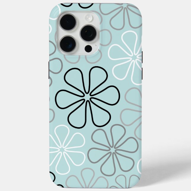 Coques Case-Mate iPhone Abstrait Big Flower Outlines BWG+Duck Egg Blue (Verso)