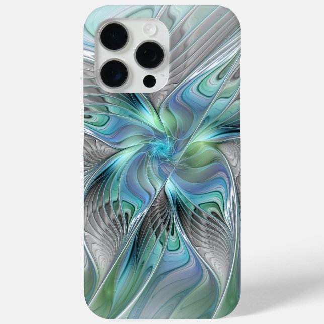 Coques Case-Mate iPhone Abstrait Bleu Vert Papillon Imaginaire Fractal Art (Verso)