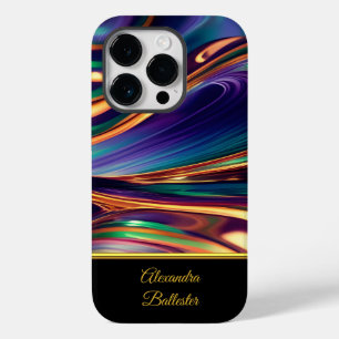 Coque Pour iPhone 14 Pro Abstrait bleu violet or émeraude vert jaune