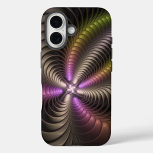Coques iPhone 16 Abstrait brillant Trippy coloré 3D Fractal Art