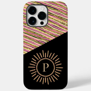 Coque Pour Pour iPhone 14 Pro Max Abstrait coloré moderne Monogramme rose jaune or