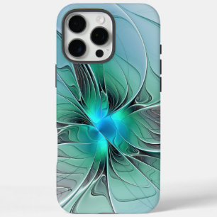 Coques iPhone 16 Pro Max Abstrait De Bleu, Art Fractal Moderne