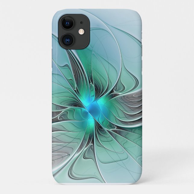 Coques Case-Mate iPhone Abstrait De Bleu, Art Fractal Moderne (Dos)