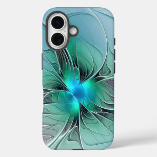 Coques iPhone 16 Abstrait De Bleu, Art Fractal Moderne