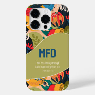 Coque Pour iPhone 14 Pro Abstrait floral gras Phil. 4:13 Monogramme