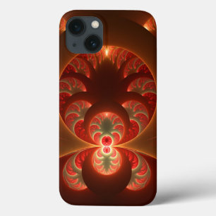 Etui iPhone 13 Abstrait lumineux rouge orange moderne Fractal