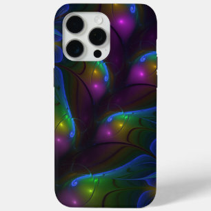 Coque iPhone 15 Pro Max Abstrait Moderne Trippy Fractal Lumineux Coloré