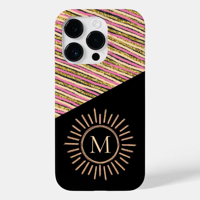 Coques Case-Mate iPhone Abstrait Monogramme Or rose rayures (Verso)