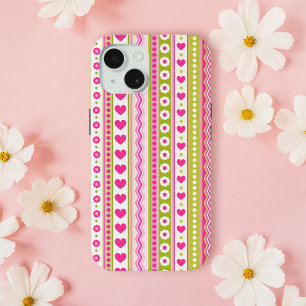 Coques Pour iPhone Abstrait motif vert rose + points fleurs coeurs