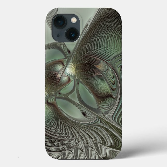 Coques Case-Mate iPhone Abstrait Olive Sage Green Grey Fractal Art Imagina (Verso)