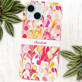 Coque Pour iPhone 15 Abstrait Retro Marble Motif rose Personnalisé