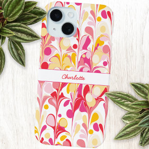 Coque Pour iPhone 15 Abstrait Retro Marble Motif rose Personnalisé