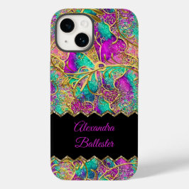 Coque Pour iPhone 14 Abstrait rose chaud violet Turquoise or