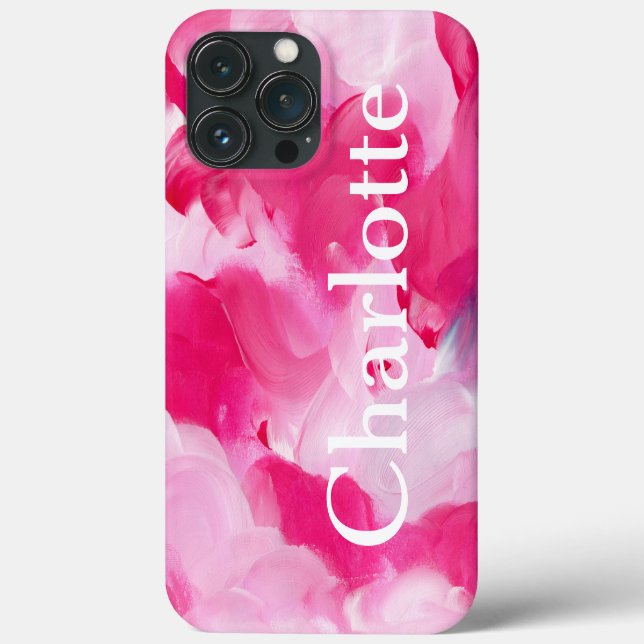 Coques Case-Mate iPhone Abstrait rose moderne brosse Nom personnalisé (Verso)