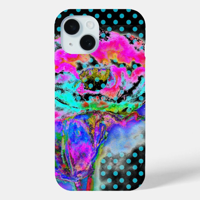 Coques Case-Mate iPhone Abstrait rose turquoise aquarelle pois (Verso)