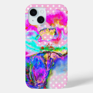 Coque Pour iPhone 15 Abstrait rose turquoise aquarelle pois