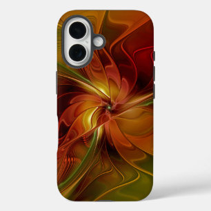 Coques iPhone 16 Abstrait Rouge Orange Brown Vert Fractal Art Flowe