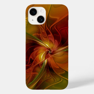 Coque Pour iPhone 14 Abstrait Rouge Orange Brown Vert Fractal Art Flowe