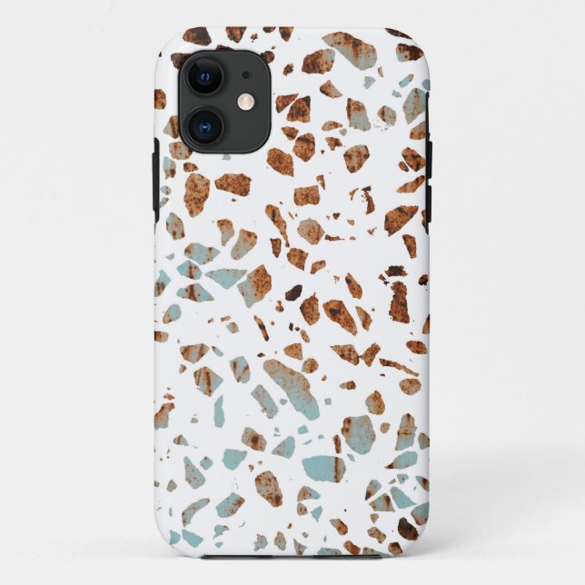 Coques Case-Mate iPhone Abstrait Terrazzo Mosaic rouille Brown & Motif ble (Dos)