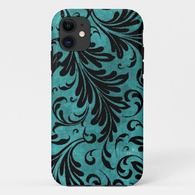 Coques Case-Mate iPhone Acanthus Feuille Aqua Turquoise Noir (Dos)