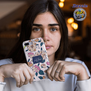 Coque Pour iPhone 15 Accent de nom personnalisé floral rose élégant